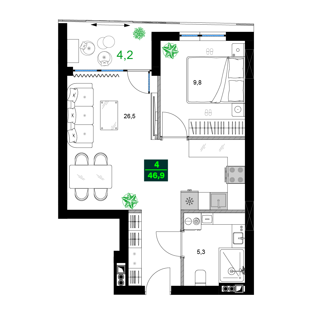 2-комнатная № B304