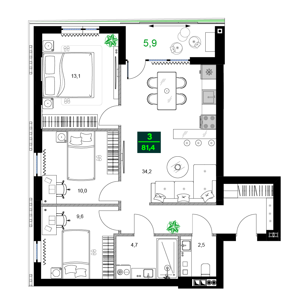 4-комнатная № C1303