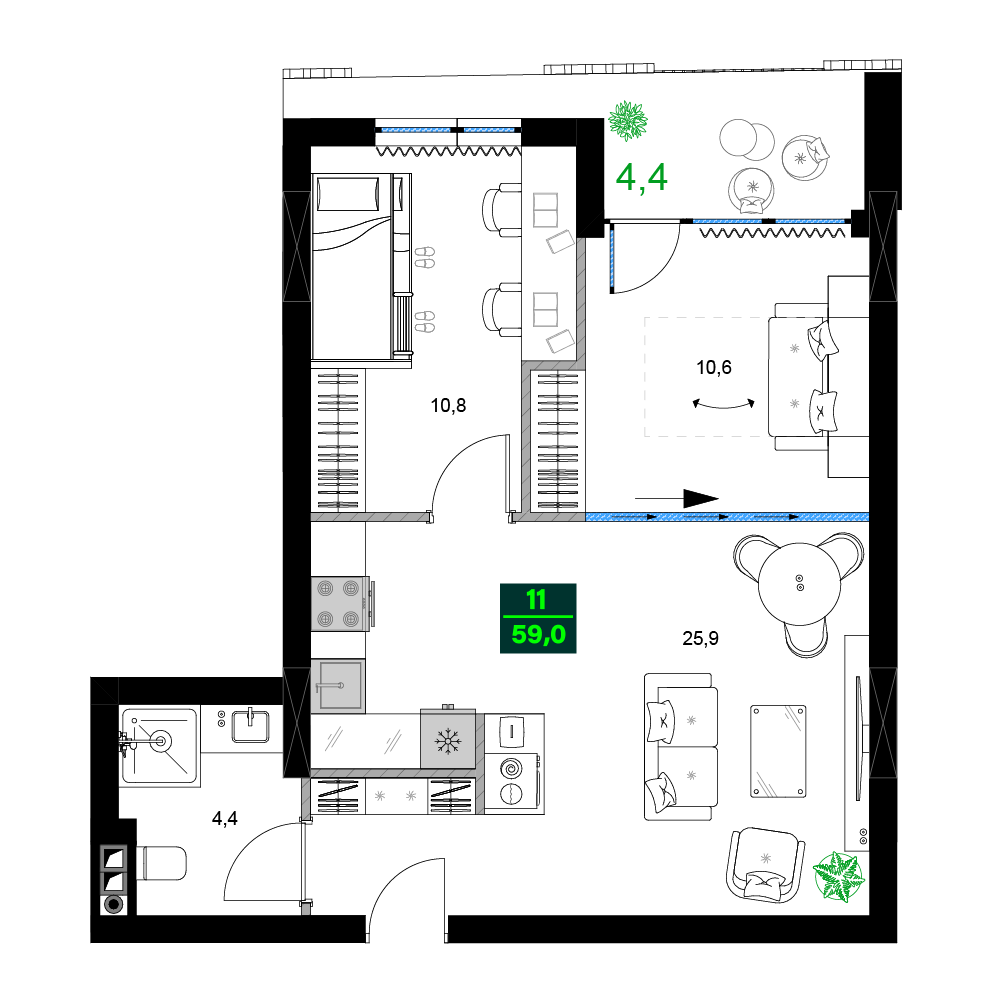 3-комнатная № B511
