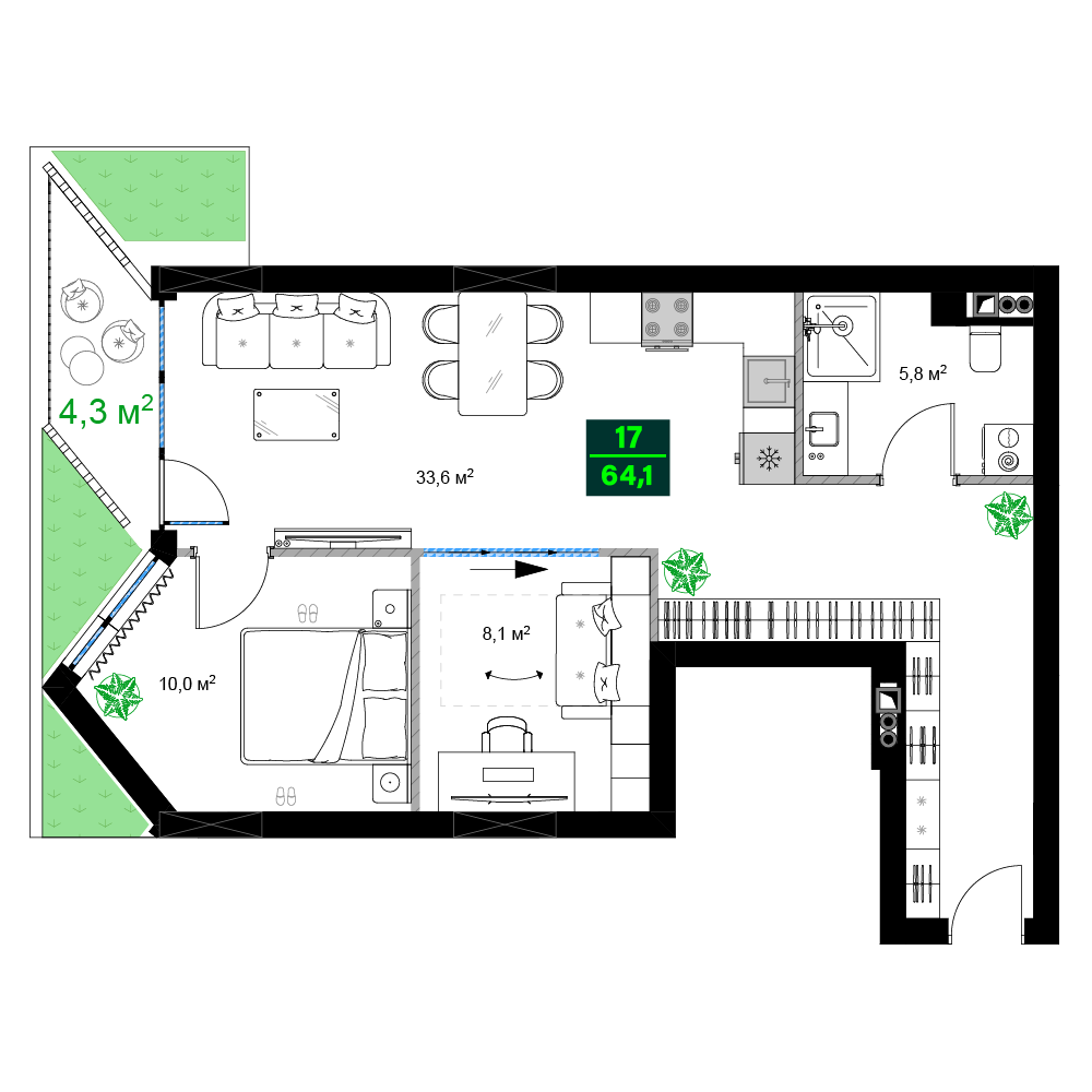 3-комнатная № B517