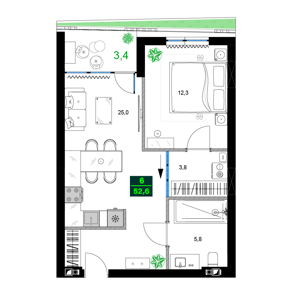 2-комнатная № A306
