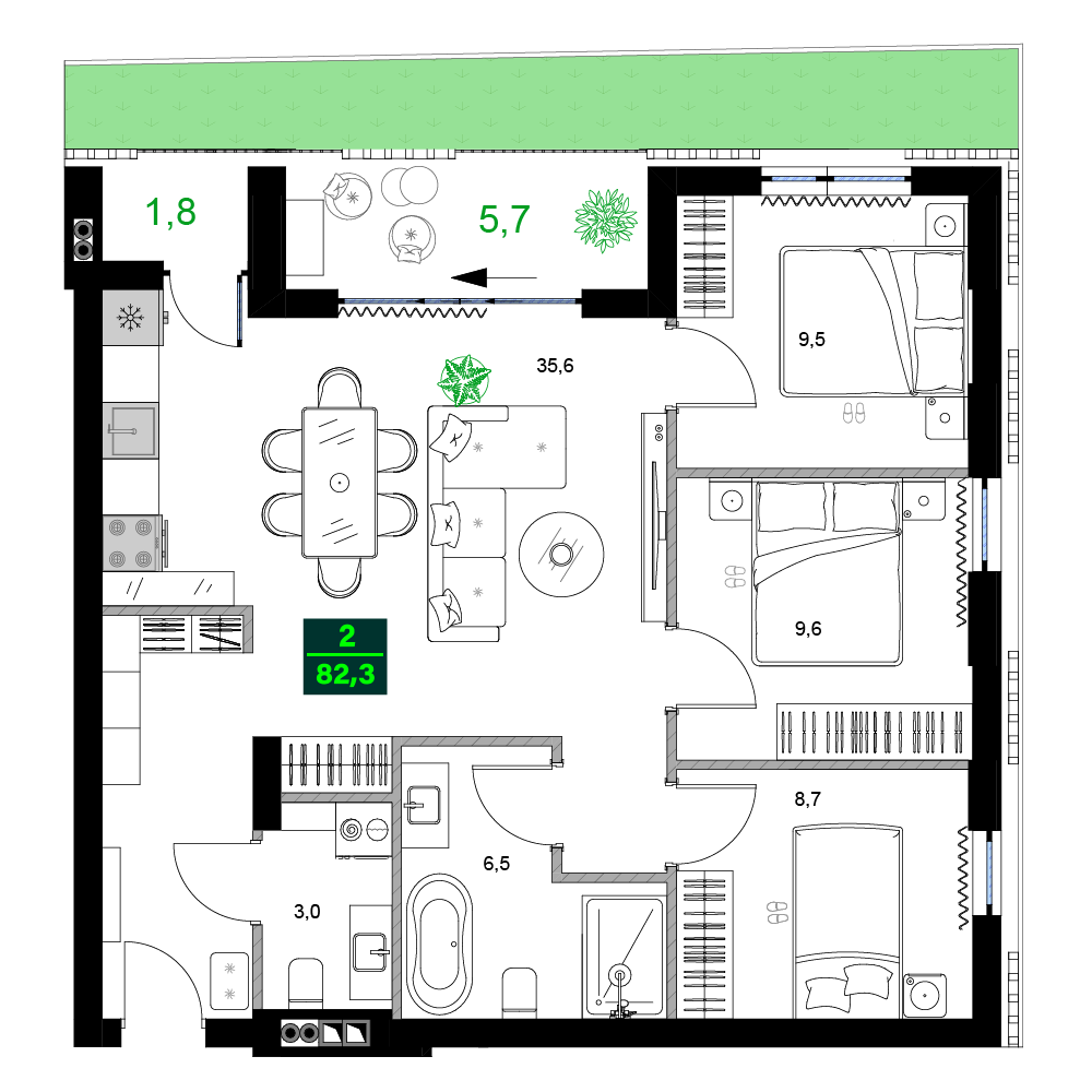 4-комнатная № C1302
