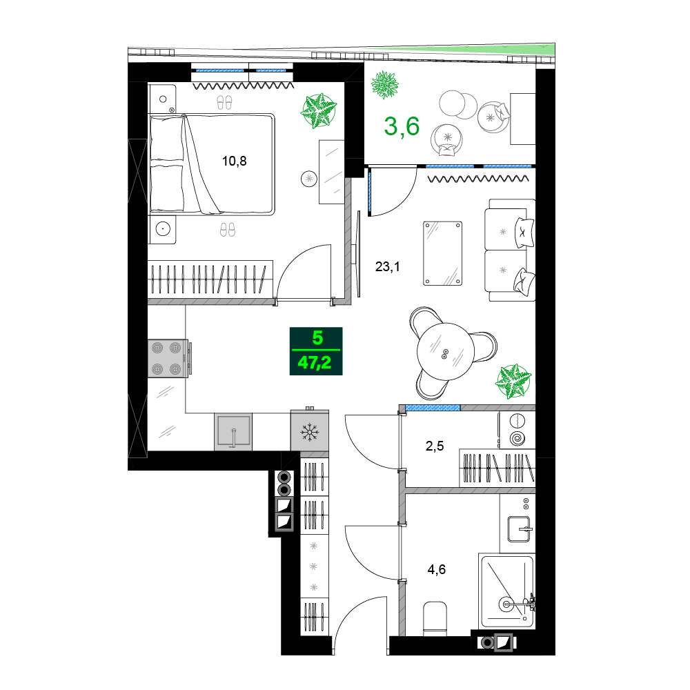 2-комнатная № A305